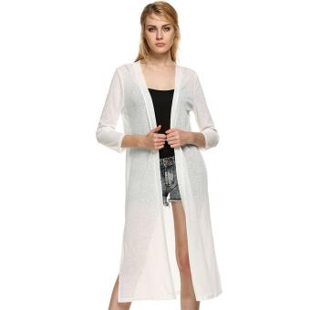 C1S Stylish Ladies Solid Open Front Sides Split Loose Beach Cover Up Long Coat Outwear Top(White) - intl  