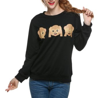 C1S Sweatshirt Animal Emoji Printed Pullover Hoodie (Black) - intl  