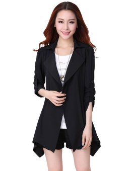 C1S Trench Coat Long Jacket Overcoat (Black) - intl  