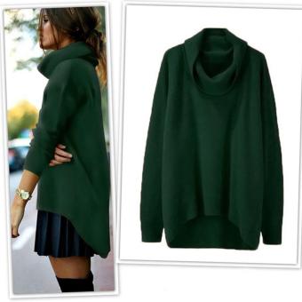 C1S Turtleneck Solid Asymmetrical Hem Pullover Sweater(Green) - intl  