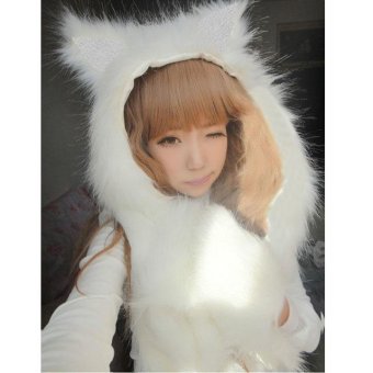 C1S Winter Hat Cap Animal Artificial Fur One Piece Cap Scarf (#6 White) - intl  