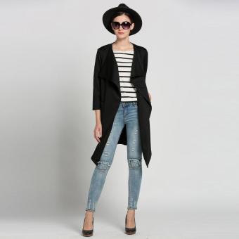 C1S Wrap Shirt Plunge Bodycon Ladies Jacket Tunic Party Dress Long Coat Overcoat(Black) - intl  