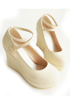 C2 Women's Shoes High Heels Wedge Strap Candy (Beige)  