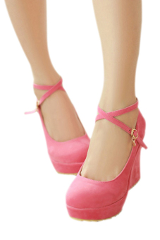 C3 Women's Shoes High Heels Wedge Strap Round Toe (Pink)  