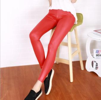 C510 Fashion 12 Colors Lady's Korean PU Leather Leggings Slim Nine Points Red Pants - intl  