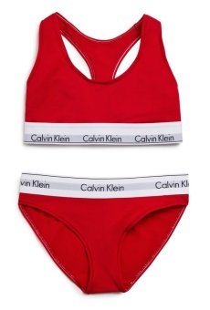Calvin Klein Modern Cotton Bralette & Brief Gift Set - Pakaian Dalam Set Wanita - Red  