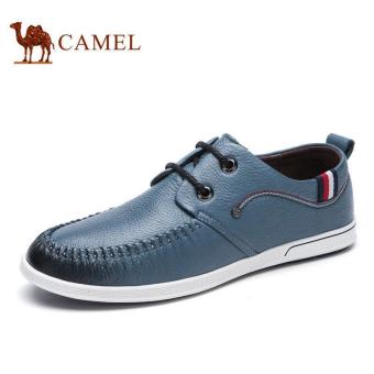 Camel Men's Casual Leather Lace-up Shoes Flat Shoes(Blue) - intl  