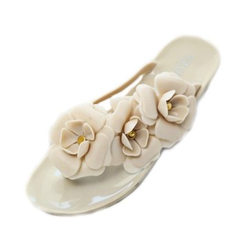 Camellia Sandals Flip-Flops Stereo Camellia Jelly Slippers Female Shoes Beige  