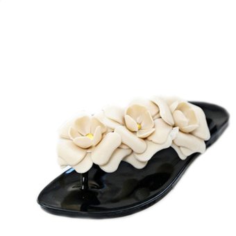 Camellia Sandals Flip-Flops Stereo Camellia Jelly Slippers Female Shoes Black  