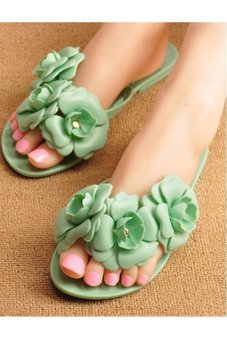 Camellia Sandals Flip-Flops Stereo Camellia Jelly Slippers Female Shoes Green  