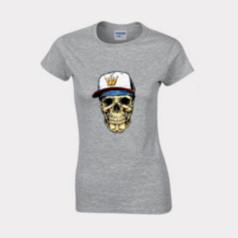 Cartoon Skull Heads Design Short-sleeved T-shirt Fitted Pure Cotton Base T-shirt gray size of woman S - intl  