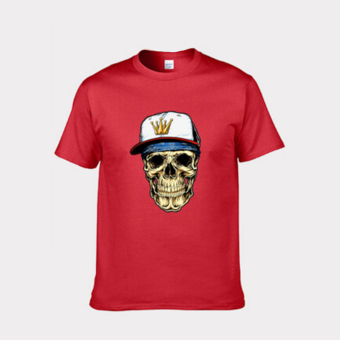 Cartoon Skull Heads Design Short-sleeved T-shirt Fitted Pure Cotton Base T-shirt red size of woman S - intl  