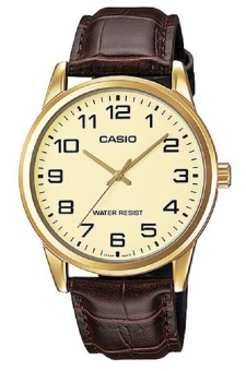 Casio Analog Watch Jam Tangan Pria - Cokelat Gold - Genuine Leather Band - MTP-V001GL-1BUDF  