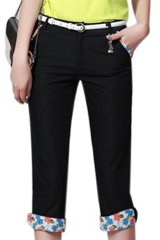 Casual Cotton Spandex Regular Womens Pants Black  
