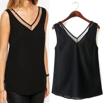 Casual Loose Women Mesh Splice Tank Tops Sleeveless Chiffon Blouse Tops - intl  