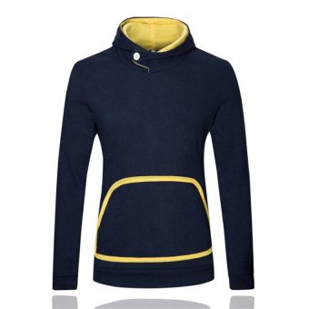 Casual Mens Sportwear Hoodie Sweatshirt Big Pocket Slim Pullover Clothing(Navy Blue)  
