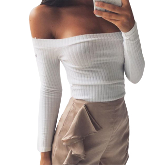 Casual Women Ladies Shoulder Off Blouse Shirts Vintage Knitted Autumn Crop Top Women Sexy Slash Neck Autumn Winter Knitted Blouse Pullovers Long Sleeve Top - Intl  