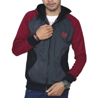 Catenzo Jaket Sweater Sporty Pria - Men Fashion - Merah Kombinasi  