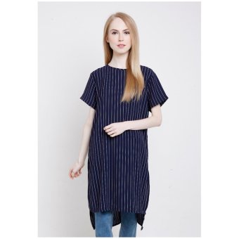 Catriona By Cocolyn - Stripes Long Top In Navy  