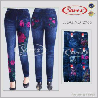 Celana 2966 Legging Panjang Streatch Motif Jeans Flower SOREX - BLUE JEANS (MOTIF RANDOM)  