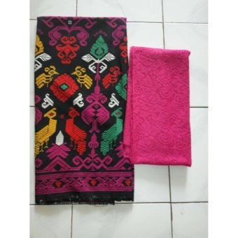Cherry Kebaya Bali Set Kain Satin Cendrawasih hitam dan atasan brokat sofia pink FREE OBI BROS KC3076  