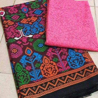Cherry Kebaya Bali set kain satin songket lilin pink dan atasan brokat pink KC3079  
