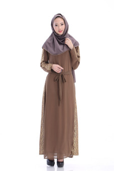 Chiffon Muslim Stitching Long-Sleeved Dress (Brown) (Intl)  