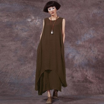 Chinese Style ZANZEA Fashion New Womens Casual Loose Dress Cotton Linen Dresses Long Maxi Vestidos Plus Size Femininas (Coffee) - intl  