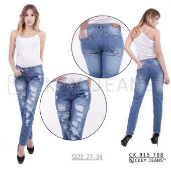 Ckey Celana Panjang Wanita Boyfriend Ripped Jeans 708 - Sobek Tidak Tembus Kulit  
