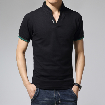 Classic pure color Men's new fashion slim Short-Sleeved POLO shirt (black)-intl  