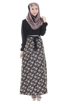 Classical Long Sleeve Silk Muslimah Dresses(Black)  