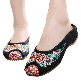 Cloth Embroidered Shoes Slippers black 36 - Intl  