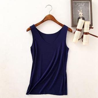 Clothingloves Women Solid Color Cotton Summer Vest Sports Yoga Seamless V-neck Vest(NavyBlue) - intl  
