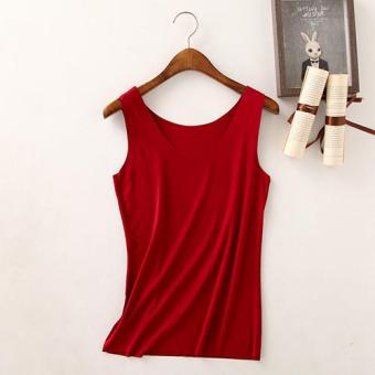 Clothingloves Women Solid Color Cotton Summer Vest Sports Yoga Seamless V-neck Vest(Wine) - intl  