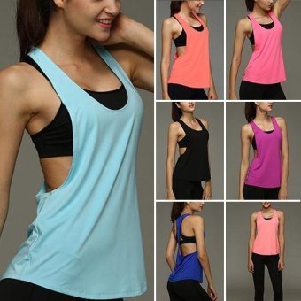 Clothingloves Womens Fitness Running Elasticity Sleeveless Back Hollow Vest (LightBlue) - intl  