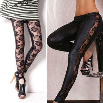 Clothingloves Women's Patchwork Side Full Lace Up Artificial Leather Leggings (Black) - intl  