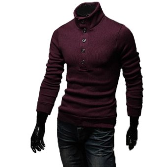 Cocotina Atasan Rajut Pria Langsing Cocok Dipadu Jaket Sweter Berkerah Bulat Lepas Pakaian Rajut (Merah Anggur)  