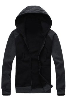 Cocotina Casual Man Boy Slim Pullover Hoodie Jacket Hooded Sweatshirt Coat Zipper Outwear (Black & Dark Grey)  