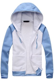 Cocotina Casual Man Boy Slim Pullover Hoodie Jacket Hooded Sweatshirt Coat Zipper Outwear (White & Blue)  