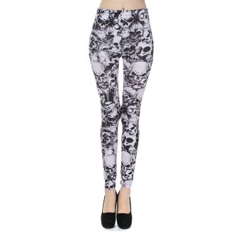 Cocotina Cool Womens Skull Pattern Leggings Stretchy Slim Tights Pants (Black/White)  