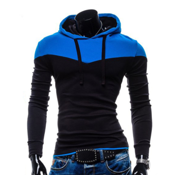 Cocotina Fashion Men's Long Sleeve Hooded Jacket Baseball Hoodie Slim Fit Casual Sport Coat Sweatshirt (Sapphire Blue & Black) - Intl  