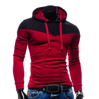 Cocotina Fashion Men's Long Sleeve Hooded Jacket Baseball Hoodie Slim Fit Casual Sport Coat Sweatshirt (Wine Red & Black) - Intl  