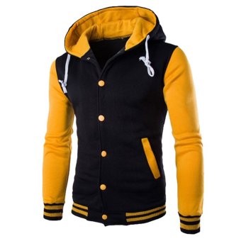 Cocotina Mens Boys Long Sleeve Hooded Jacket Baseball Hoodie Slim Fit Casual Sport Coat Sweatshirt (Yellow)  