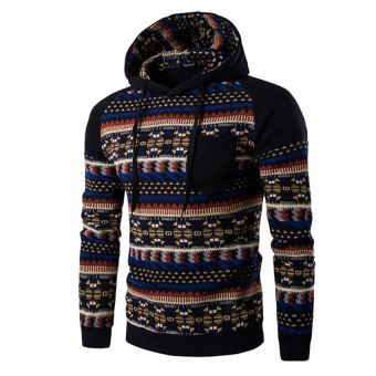 Cocotina New Men's Winter Slim Printing Folk-custom Hoodie Warm Hooded Sweatshirt Coat Jacket Outwear Sweater - Black  