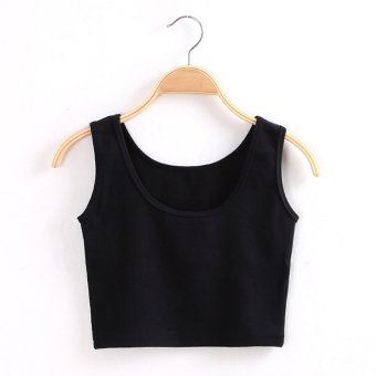 Cocotina Solid Color Slim Women's Low Cut Crop Top Vest Tank Sleeveless T-shirt Blouse Tee (Black)  