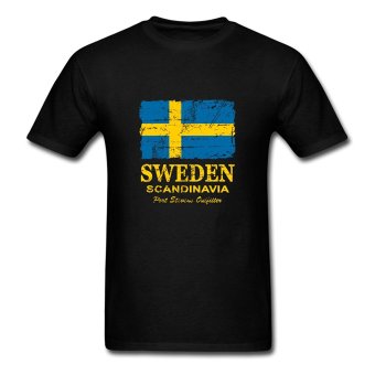 CONLEGO Personalize Men's Sweden Flag - Vintage Look T-Shirt Black  
