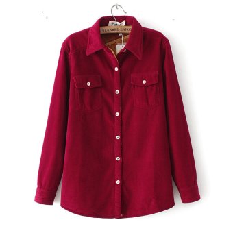 Corduroy warm bottoming casual shirt female spring and autumn red  