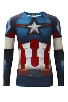 Cosplay Men's The Avengers 2.0 Captain America Long Sleeve T-shirt (Blue)  