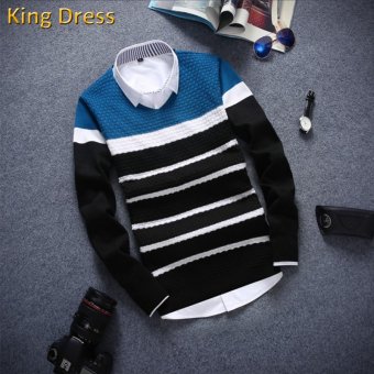 Cotton Good Quality Fashion Young Long-sleeved Men Sweater(Blue) - intl  