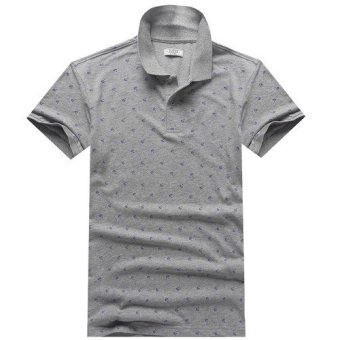 Cotton Polo Shirt With Coconut Tree Print Grey  